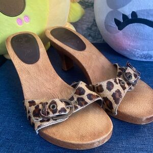 MIA wooden heel cheetah print buckle heels